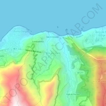 Carte topographique Boaventura, altitude, relief