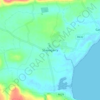 Carte topographique Shanagarry, altitude, relief
