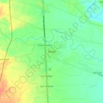 Carte topographique Roxas, altitude, relief