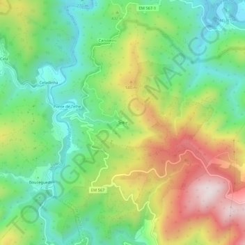 Carte topographique Telhe, altitude, relief