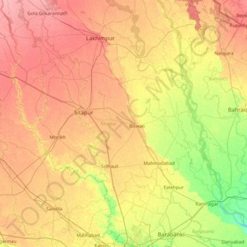 Carte topographique Sītāpur, altitude, relief
