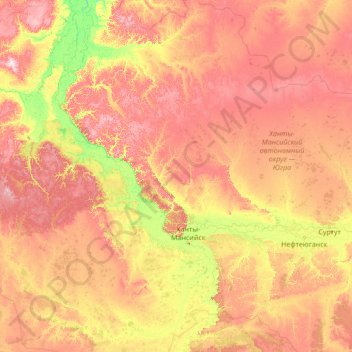 Carte topographique Khanty-Mansiysk Autonomous Okrug – Ugra, altitude, relief