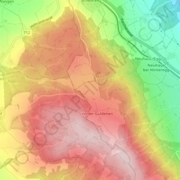 Carte topographique Guldenen, altitude, relief