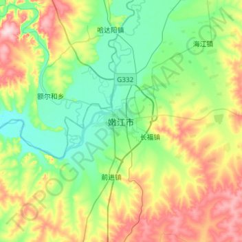Carte topographique 嫩江市, altitude, relief