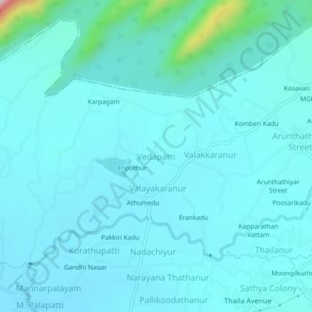 Carte topographique Vedapatti, altitude, relief