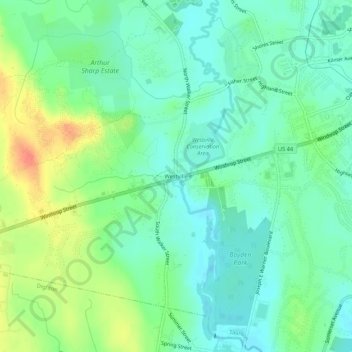 Carte topographique Westville, altitude, relief