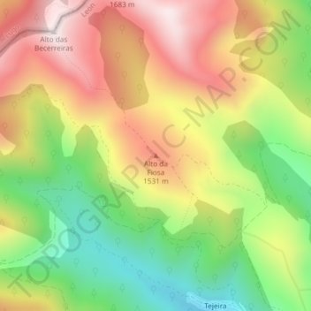 Carte topographique Alto da Fiosa, altitude, relief
