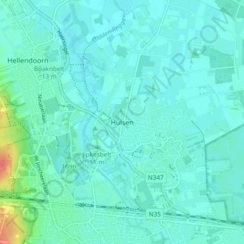 Carte topographique Hulsen, altitude, relief