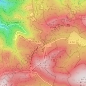 Carte topographique Sand, altitude, relief