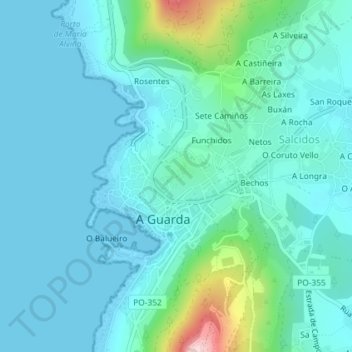 Carte topographique Castelo de Santa Cruz, altitude, relief