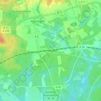 Carte topographique Emmingen, altitude, relief