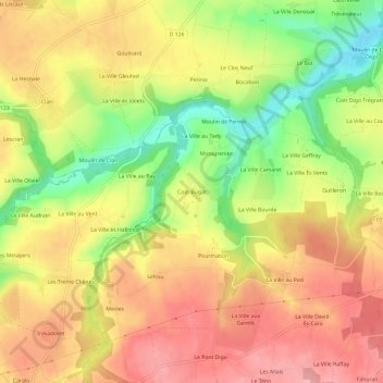 Carte topographique Coët Bugat, altitude, relief