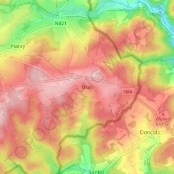 Carte topographique Bras, altitude, relief