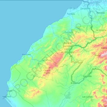 Carte topographique Distrito de Casitas, altitude, relief