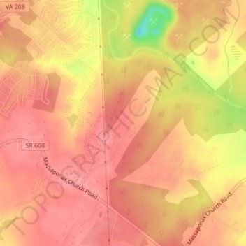 Carte topographique WJYJ-FM (Fredericksburg), altitude, relief