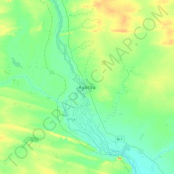 Carte topographique Ayorou, altitude, relief
