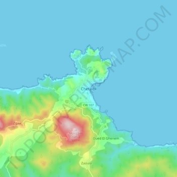 Carte topographique Chetaibi, altitude, relief