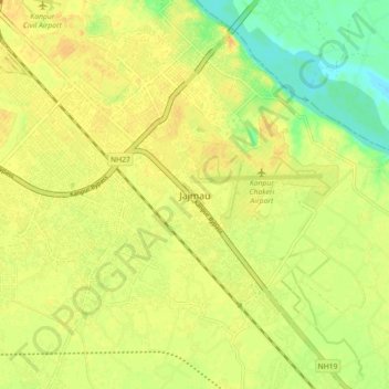 Carte topographique Jajmau, altitude, relief