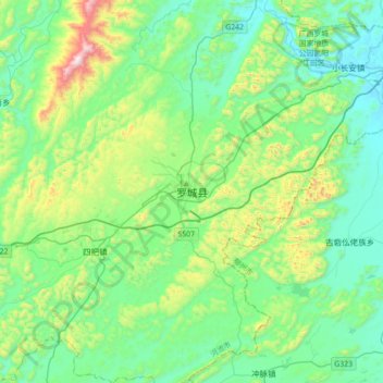 Carte topographique 罗城县, altitude, relief