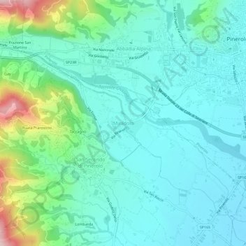 Carte topographique Miradolo, altitude, relief
