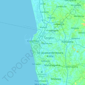 Carte topographique Kolonnawa, altitude, relief