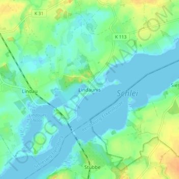 Carte topographique Lindaunis, altitude, relief