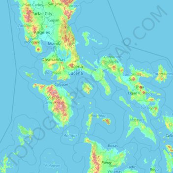 Carte topographique Marinduque, altitude, relief