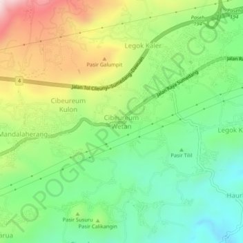Carte topographique Cibeureum Wetan, altitude, relief
