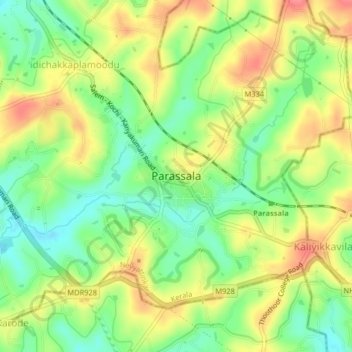 Carte topographique Parassala, altitude, relief