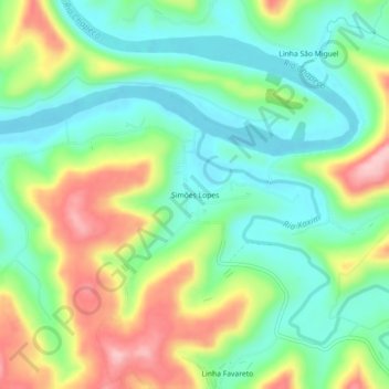 Carte topographique Simões Lopes, altitude, relief