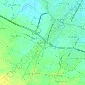 Carte topographique Pohjentrek, altitude, relief
