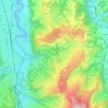 Carte topographique Tobelacker, altitude, relief
