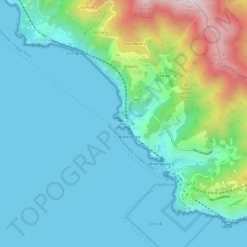 Carte topographique Manarola, altitude, relief