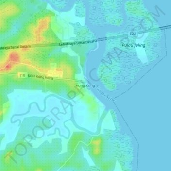 Carte topographique Kong Kong, altitude, relief