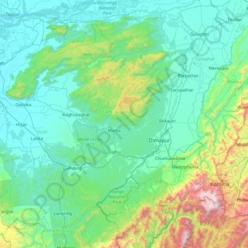 Carte topographique Karbi Anglong, altitude, relief