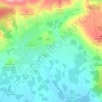Carte topographique Caveyrac, altitude, relief
