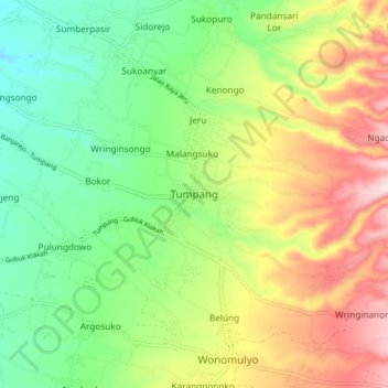 Carte topographique Tumpang, altitude, relief