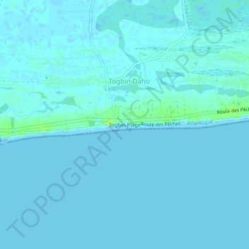 Carte topographique Togbin Plage, altitude, relief