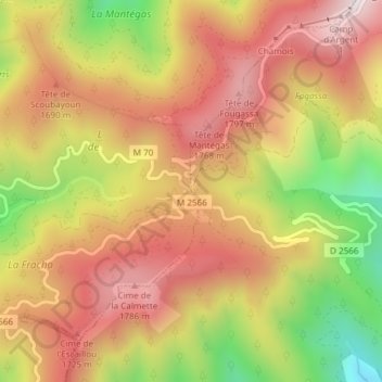 Carte topographique Col de Turini, altitude, relief