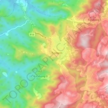 Carte topographique Fontem, altitude, relief