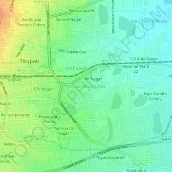Carte topographique Korramenugunta, altitude, relief