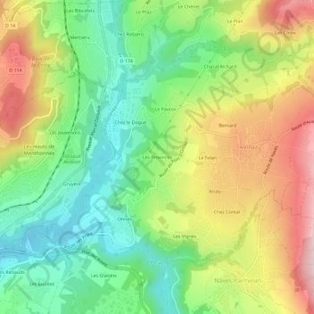 Carte topographique Les Provinces, altitude, relief