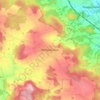Carte topographique Willenhofen, altitude, relief