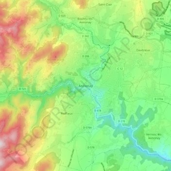 Carte topographique Annonay, altitude, relief