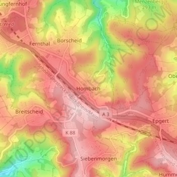 Carte topographique Hombach, altitude, relief