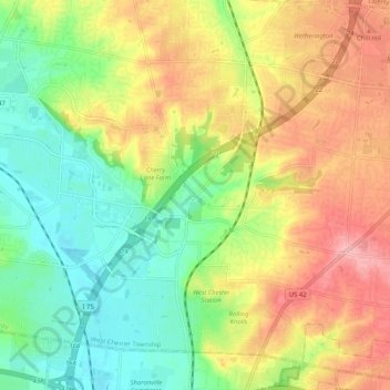 Carte topographique West Chester, altitude, relief