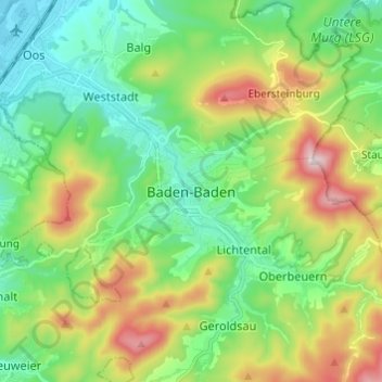 Carte topographique Baden-Baden, altitude, relief