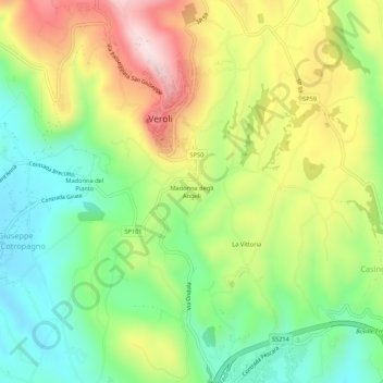 Carte topographique Madonna degli Angeli, altitude, relief