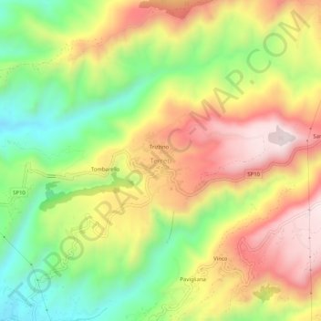 Carte topographique Terreti, altitude, relief