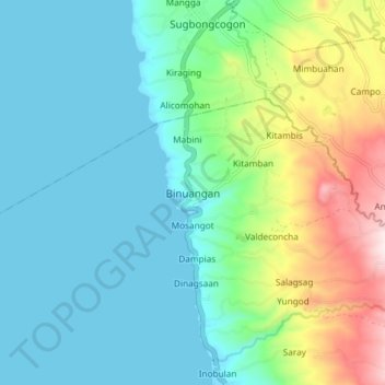 Carte topographique Binuangan, altitude, relief